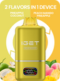 Gold IGET two-flavor vape pod device with display window and raised top mouthpiece