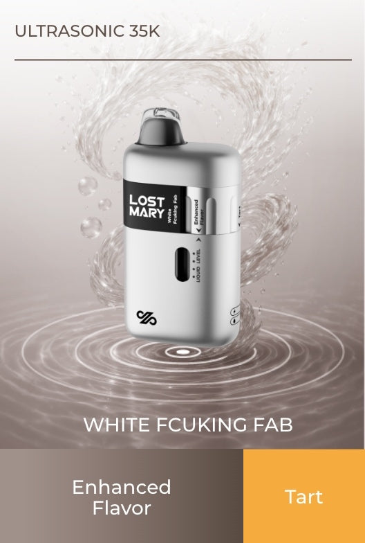 Ultrasonic 35K vape device in light gray, white fcuking fab flavor, black mouthpiece